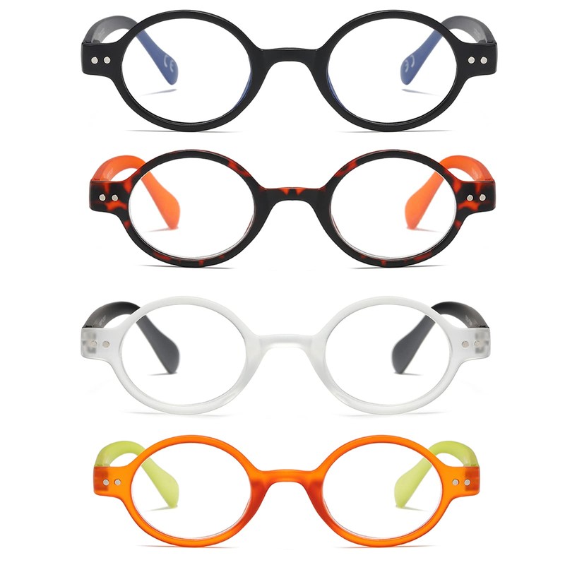 KoKoBin 4-Pack Mini Small Round Reading Glasses Comfortable Readers for