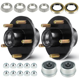 Trailer Wheel Idler Hub Kit, 5-Hole, 5" Bolt Circle Idler Hub for 3500 lb Axles, Suit 1-1/16" to 1-3/8" Spindle, Trailer Wheel Hub Assembly for Rvs and Trailer(Set-2, Only Fit Tapered Spindle)