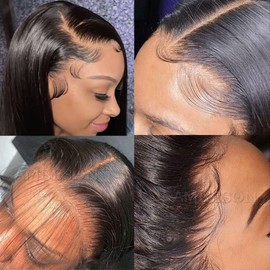 Ambeson Brazilian Human Hair 13X4 Lace Front Wigs Glueless 150% Density Long Straight Hair for Fashion Women Pre PluckedHuman Hair Lace Front Wigs Natural Black Color