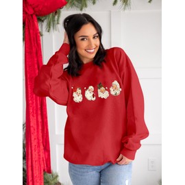 UYIQL Christmas Sweatshirt for Women Retro Santa Claus Graphic Pullover Long Sleeve Christmas Holiday Party Shirts Red L
