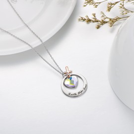 AOBOCO Two-Tone Sterling Silver and Rose Gold or Gold-Faith Hope Love Cross Charm Pendant Necklace with Austrian Crystal (Silver & Rose Gold-Aurore Boreale)