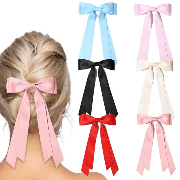 Leogony 6PCS Hair Bow Clip for Women, Black White Hair
