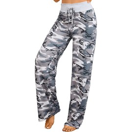 X-Image Women's Summer Yoga Pants High Waisted Wide Leg Casual Floral Print Lounge Pants Trousers Plus Size Camo, XXX-Large