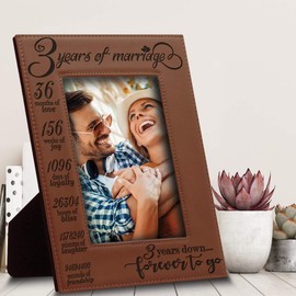 BELLA BUSTA- 3 Years of Marriage-3 years Down Forever to go-Engraved Leather Picture Frame