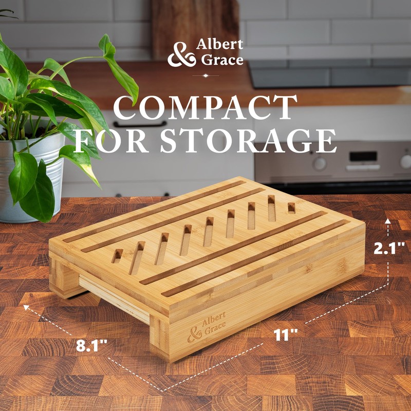 Albert&Grace Bamboo Bread Slicer for Homemade Bread – Adjustable Width