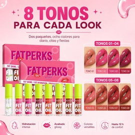 Lip Gloss Hidratante de 8 Colores, Fat Oil Transparente, Efecto Espejo, No pegajoso, Nutritivo y Duradero, No Se Desvanece Fácilmente, Cuidado Labial, Adecuado para Maquillaje Diario, Regalos