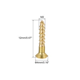 sourcing map Wood Screws M2 x 12mm Slotted Flat Head Brass Self-Tapping Screw 50 Pcs