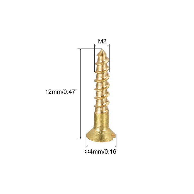 sourcing map Wood Screws M2 x 12mm Slotted Flat Head