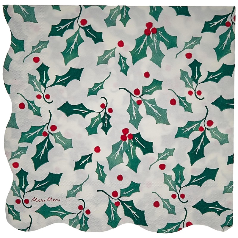 Meri Meri - Servilletas grandes con patrón de acebo (paquete