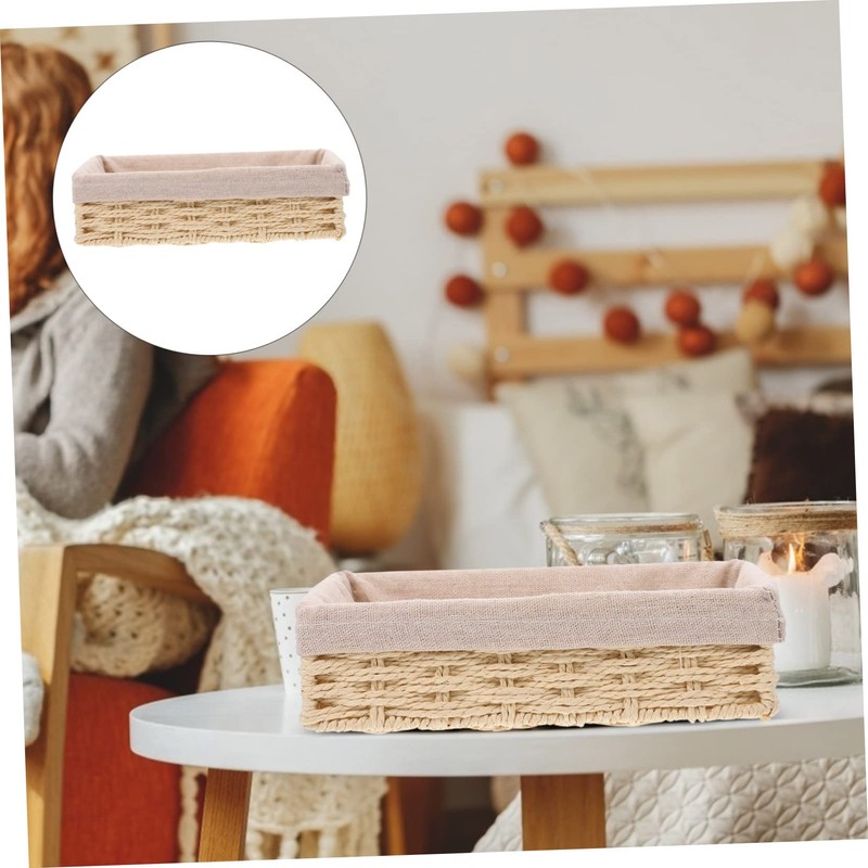 NOLITOY Handwoven Storage Basket Compartment Fabric Lined Woven Organizer for