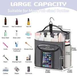 Attmu Large Capacity Portable Shower Caddy Dorm for College Essentials, Separate Compartment Hanging Toiletry Bag for College Student Camping Gym Travel Essentials (Gray)