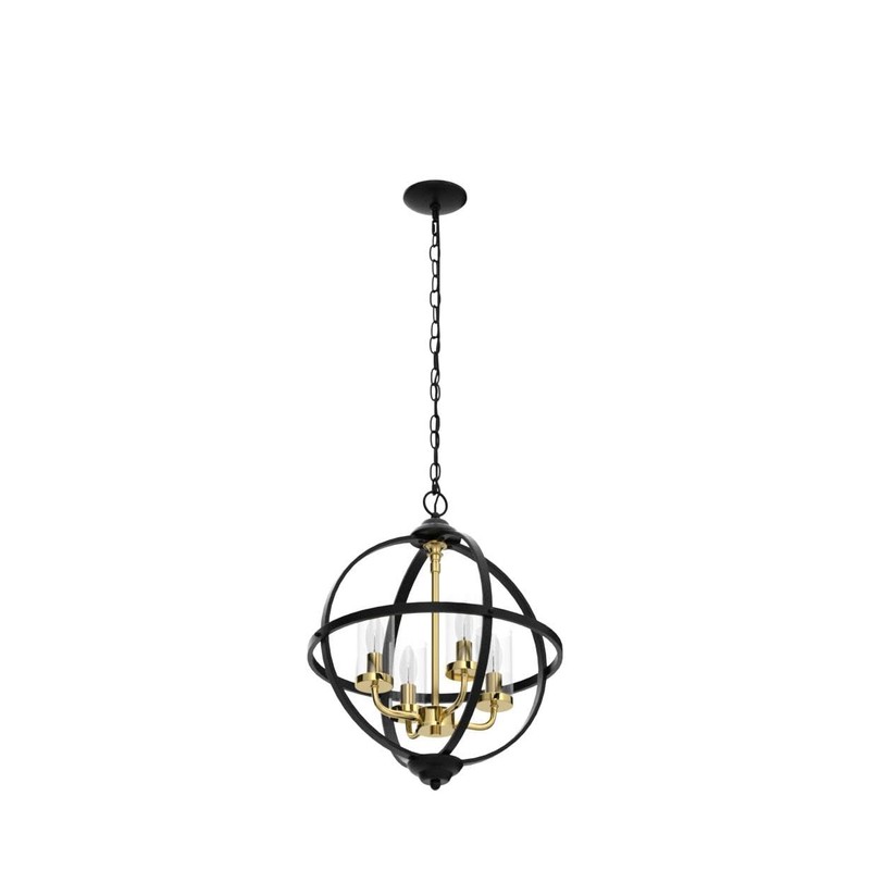 Treekee Rustic Chandelier, 17" Black and Gold Finish Glass Cover