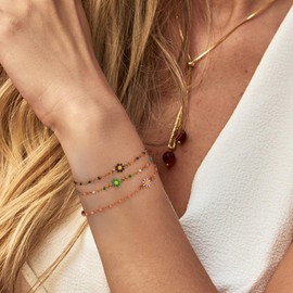 YeGieonr Daisy Flower Bead Bracelets for Women, 18K Gold Stainless Steel Colorful Y2k Adjustable Bracelet for Girls Summer Accessories