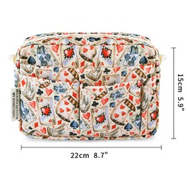 E-WEICHEN Multiple Pockets Portfolio Organizer with Zippered, Makeup Bag Travel Essentials for Women, Simple Waterproof Stationery Pencil Pouch Bag for Journal Office Art Supplies.Beige Poker