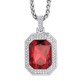 Richsteel White Cubic Zirconia Hip Hop Necklace Men Platinum Silver Pendant Red Ruby Gemstone Mens Gothic Necklaces Women