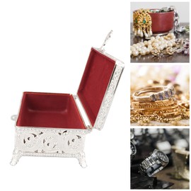 Vintage Metal Jewellery Box Large Capacity Rectangular Jewellery Box for Necklace Earrings (Silver)