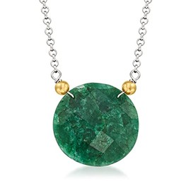 Ross-Simons 20.00 Carat Emerald Pendant Necklace in 14kt Yellow Gold and Sterling Silver. 20 inches