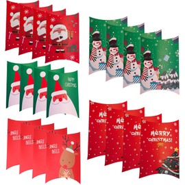BRTNUP 20Pcs Christmas Pillow Boxes Paper Goodie Boxes Treat Box Xmas Candy Boxes Pillow Gift Boxes for Christmas Wedding Birthday Party Decoration