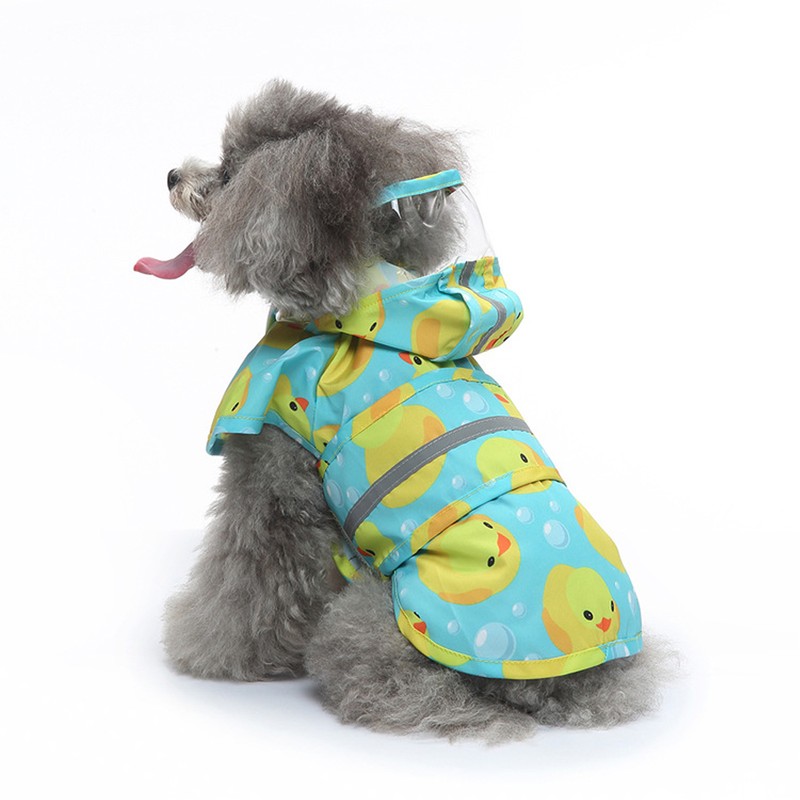 Pet Rain Jacket Duckling Pattern Waterproof Reflective Adjustable 4 Legs