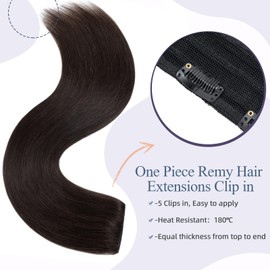 Clip-In Real Hair Extensions, Straight, Thick Hair Extensions, 1 Piece, 5 Clips, Soft Natural Hair Extensions, 7A Remy Hair, 50 cm - 95 g, 02# Dark Brown