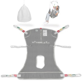 EZ Assistive Universal Full Body Transfer Lift Sling with Commode Opening for Toileting-Shower Sling for Elderly and Patient Transfers | Repositioning | Lifting,with 1pc Laundry Bag (Grey, Medium)