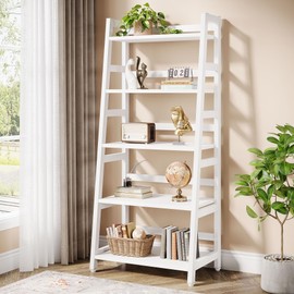 Tribesigns 5-Tier Bookshelf Modern Bookcase, 5 Shelf Ladder Shelf Book Storage Shelf Organizer for Living Room, Home Office (White)