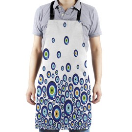HGOD DESIGNS Eyes Kitchen Apron,Blue Turkish Evil Eye Bead Pattern (2) Kitchen Aprons For Women Men For Cooking Gardening Adjustable Home Bibs,Adult Size