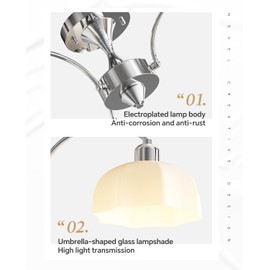 Milk Glass Chandelier Farmhouse Rustic Semi Flush Mount Ceiling Lamp Frosted White Globe Pendant Light Mid Century Modern Wood Grain Chandelier Sputnik Ceiling Light (3- Light- Chrome)