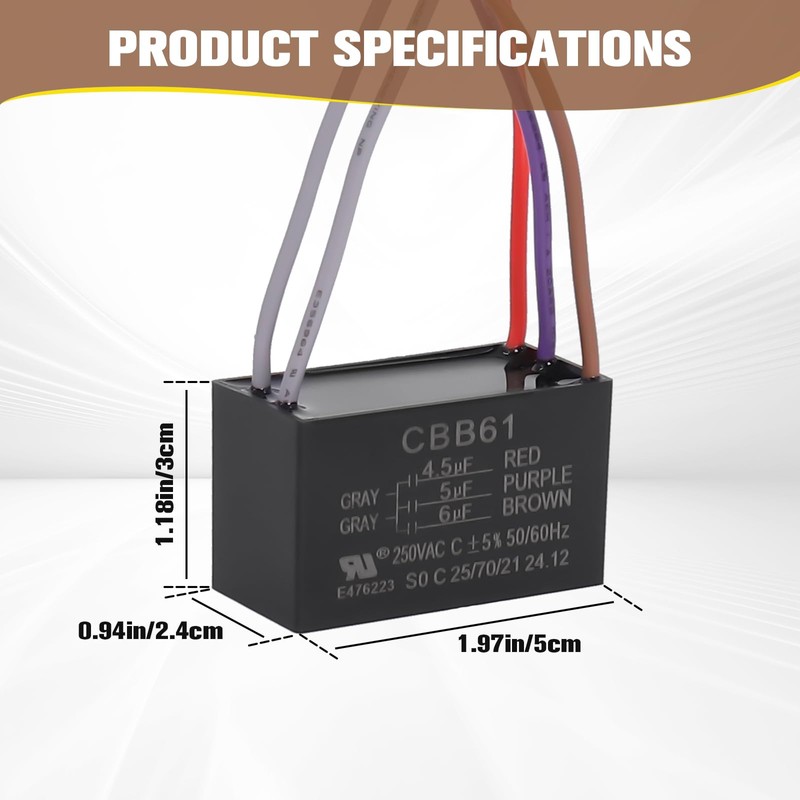 Podoy Ceiling Fan Capacitor CBB61 5 Wire for Compatible with
