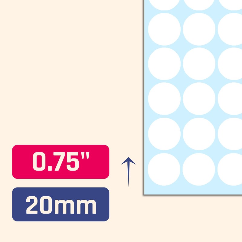2000 Pieces, 20mm - White Dot Stickers, Sticky Dots Round