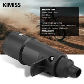 KIMISS 7 Pin Trailer Plug, N Type 7 Pin Round 7 Pole Trailer Cable Connector Aluminium Trailer Plug Black for Trailer Truck Caravan