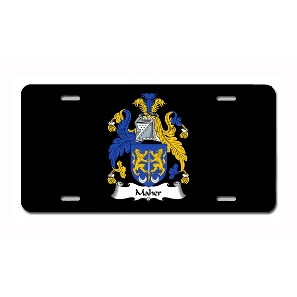 Carpe Diem Designs Maher Coat of Arms/Maher Family Crest (Ireland) License/Vanity Plate – Made in The U.S.A.
