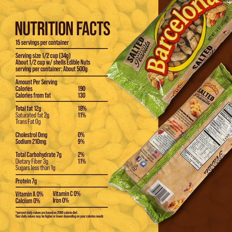 Barcelona Nut Inshell Peanuts Salted & Dry Roasted Bags |