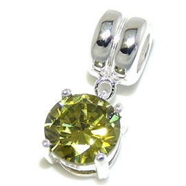 ICYROSE 925 Sterling Silver Dangling Round Cubic Zirconia Charm Bead (Lime Green)