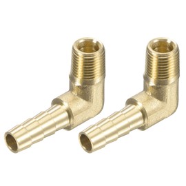 sourcing map Brass Hose Barb Fitting Elbow 1/4 Inch x 1/8 NPT Male Thread Right Angle Pipe Connector, Pack of 2