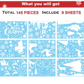 MIUTME 145 Christmas Window Stickers, 9 Sheets Christmas Window Stickers, Reusable Christmas Window Stickers for Glass, White Christmas Snowflake Window Stickers, Double Sided for