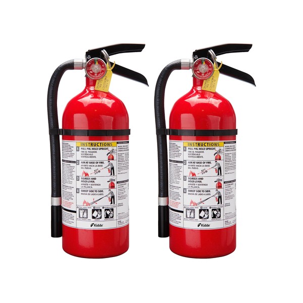 Kidde Pro 210 2A:10-B:C Fire Extinguisher, Rechargeable, Multi-Purpose for Home & Office, 4 lbs., Mounting Bracket Included , Red, 2 Pack