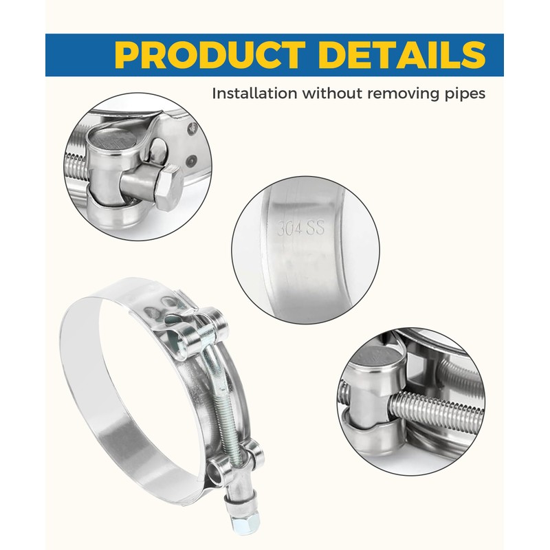 Flaconi Motorcycle Exhaust Clamps, Joint Bolt Clamp, Stainless Steel, Joint