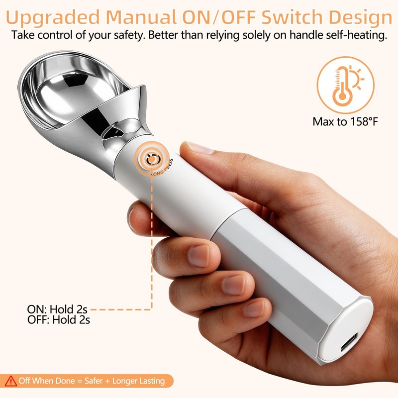 Heated Ice Cream Scoop, 158°F Rechargeable Electric Scooper