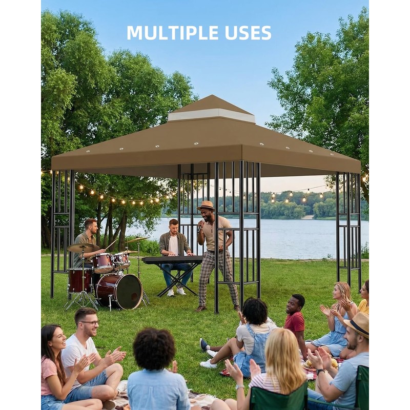 10x10FT Gazebo Replacement Canopy Top Cover, Double Tiered Gazebo Cover