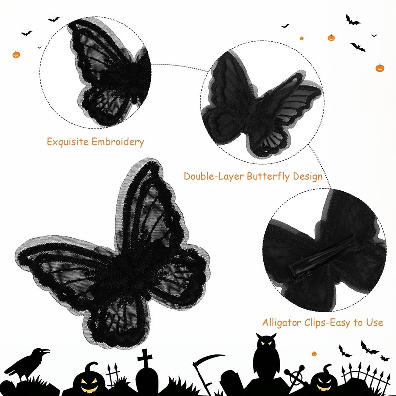 24PCS Butterfly Clips Small Black Halloween Hair Clips for Women