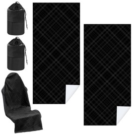 Hahafelt 2 Pack Car Seat Towel Covers with Storage Bag Seat Post Workout Sweat Washable Cover Non Slip for Car Towel for Dog Pet Workout Outdoor Sport Activities (Black Plaid)