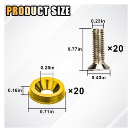 20PCS Aluminum Bumper Fender Washer Stainless Steel Bolts, Engine Bay Dress Up Fastener Kit, M6 JDM Fender Washer, Car Body Decoration Kit for Headlights Trunk License Plate Frame (Yellow)