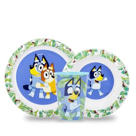 Sorrisini Reusable Children's Tableware Set, Children's Plate for Nursery, Shovel, Baby Set with Plate, Bowl, Cup 260, Weaning First Meal Set, Hard Plastic, Bluey