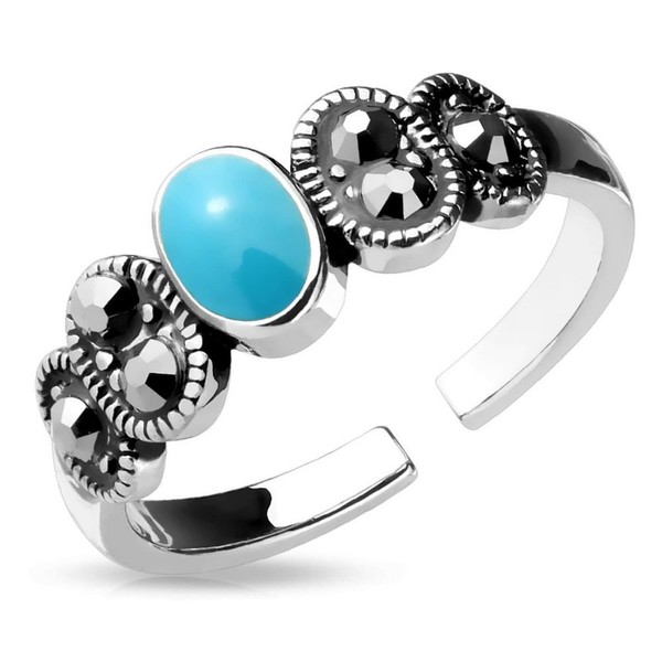 Bungsa Turquoise Stone Toe Ring Zirconia Brass Women (Toe Ring