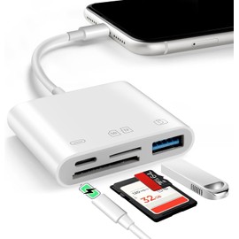 Autbye Lector de Tarjetas SD TF 4 en 1, Adaptador para lPhone/Pad/Cámara Adaptador de Velocidad Rápida con Función de Compartir En Tiempo Real y Gestión de Datos. Ideal para Fotos y Archivos