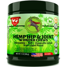WIZARDPET Hemp Hip & Joint Supplement for Dogs Mobility Glucosamine Chondroitin 120 Chews
