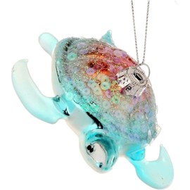 The Bridge Collection Glittered Sea Turtle Ornament - Sequined Glass Sea Turtle Ornament for Coastal Holiday Decor - Tropical Beach Christmas Tree Ornament