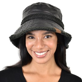 C.C Women's Winter Faux Fur Teddy Style Reversible Fisherman Bucket Hat, Black