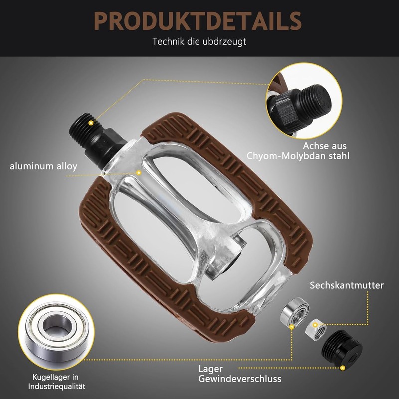 Bicycle Pedals, Classic Bicycle Pedals for City/Trekking with Non-Slip Fixed